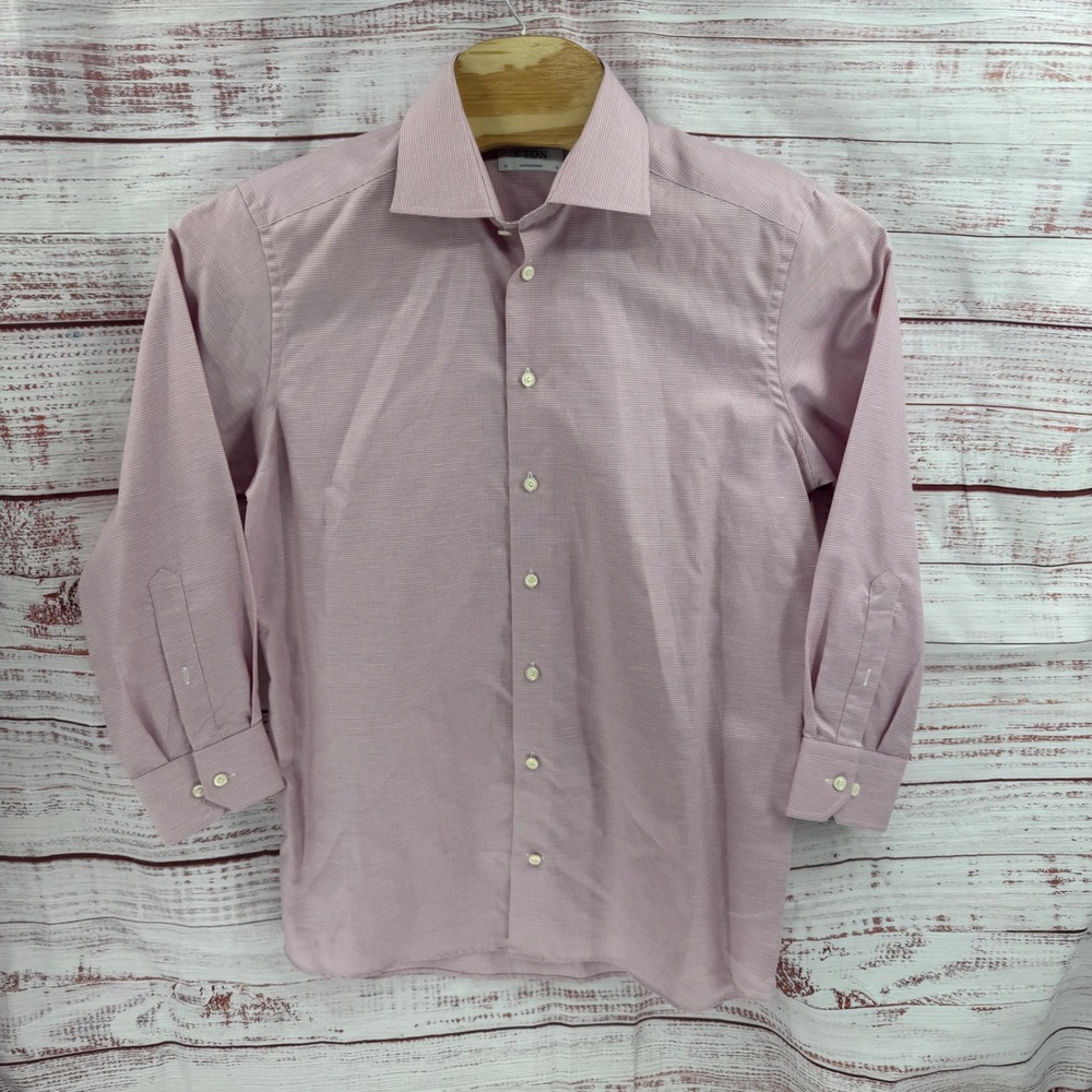 Eton Contemporary Shirt Mens Large Pink Micro Houndstooth Cotton Linen 16 41